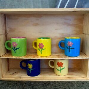 Pre-owned set of 5 floral hand painted ceramic little coffee mugs